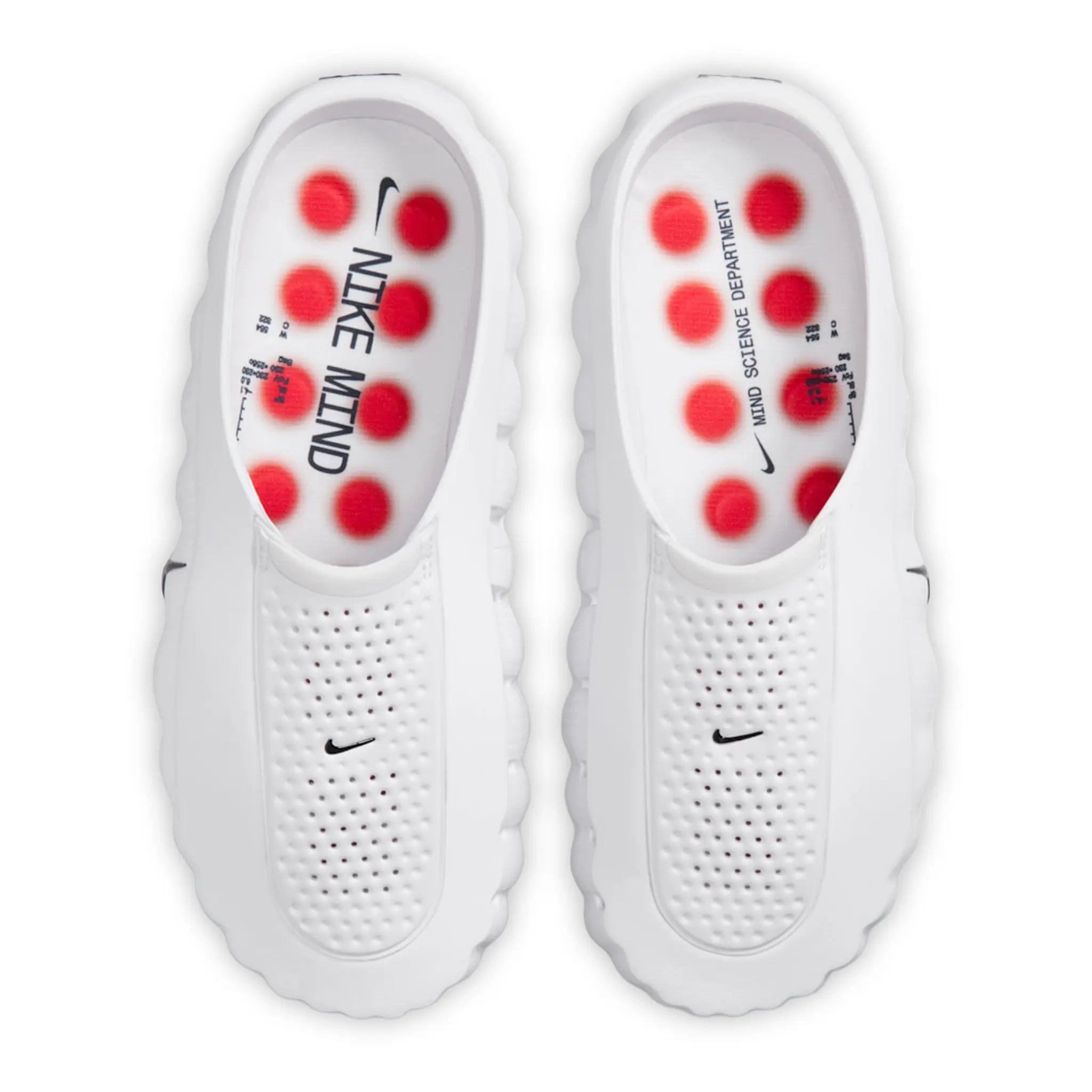 Upper View of Nike Mind 001 Pregame White Speed Red Mules HQ4307-001